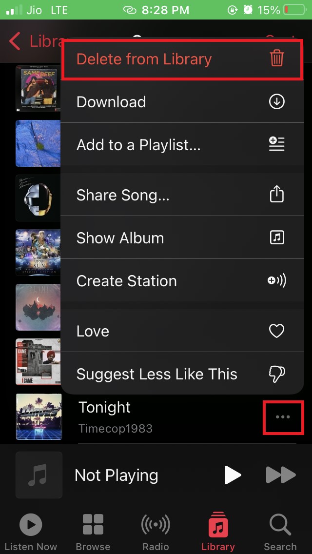 delete from library Apple Music.