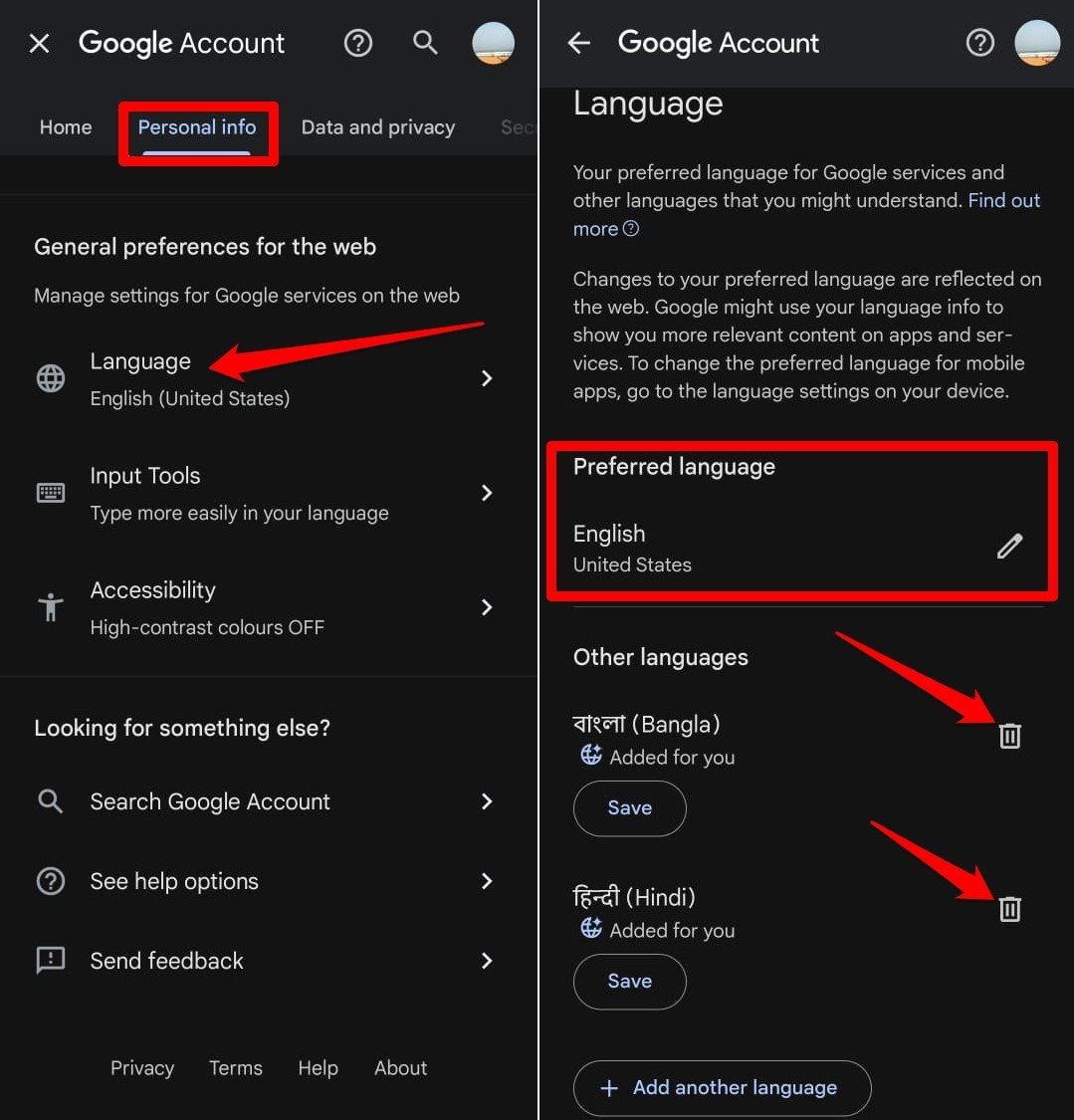 How to Change Comment Translation Language in YouTube 4 delete other languages in Google account settings