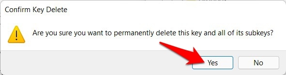 delete registry in windows 11 confirmation