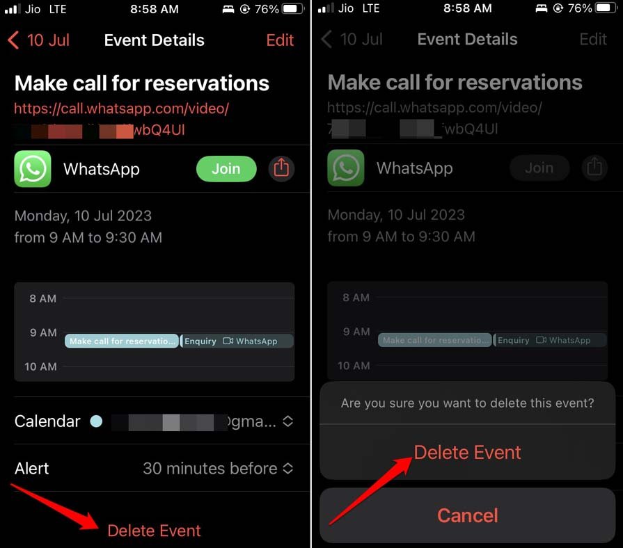 How to Schedule WhatsApp Calls on iPhone using Calendar App? 8 delete scheduled WhatsApp calls on iPhone