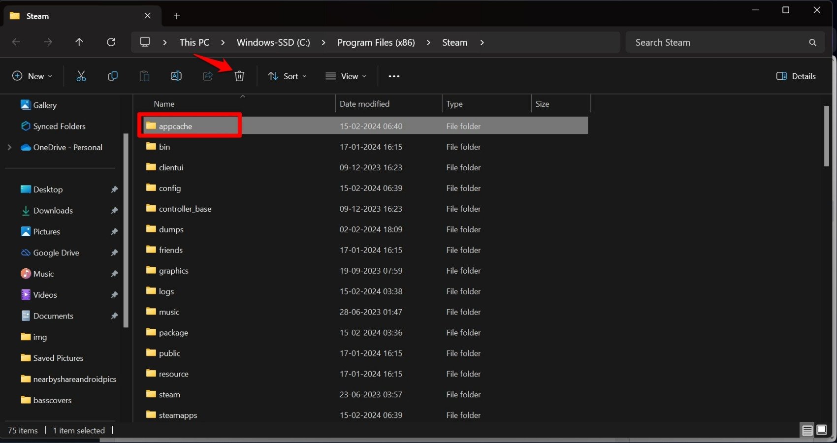 How to Fix Steam Stuck in Offline Mode on Windows 11 10 delete the Steam cache folder