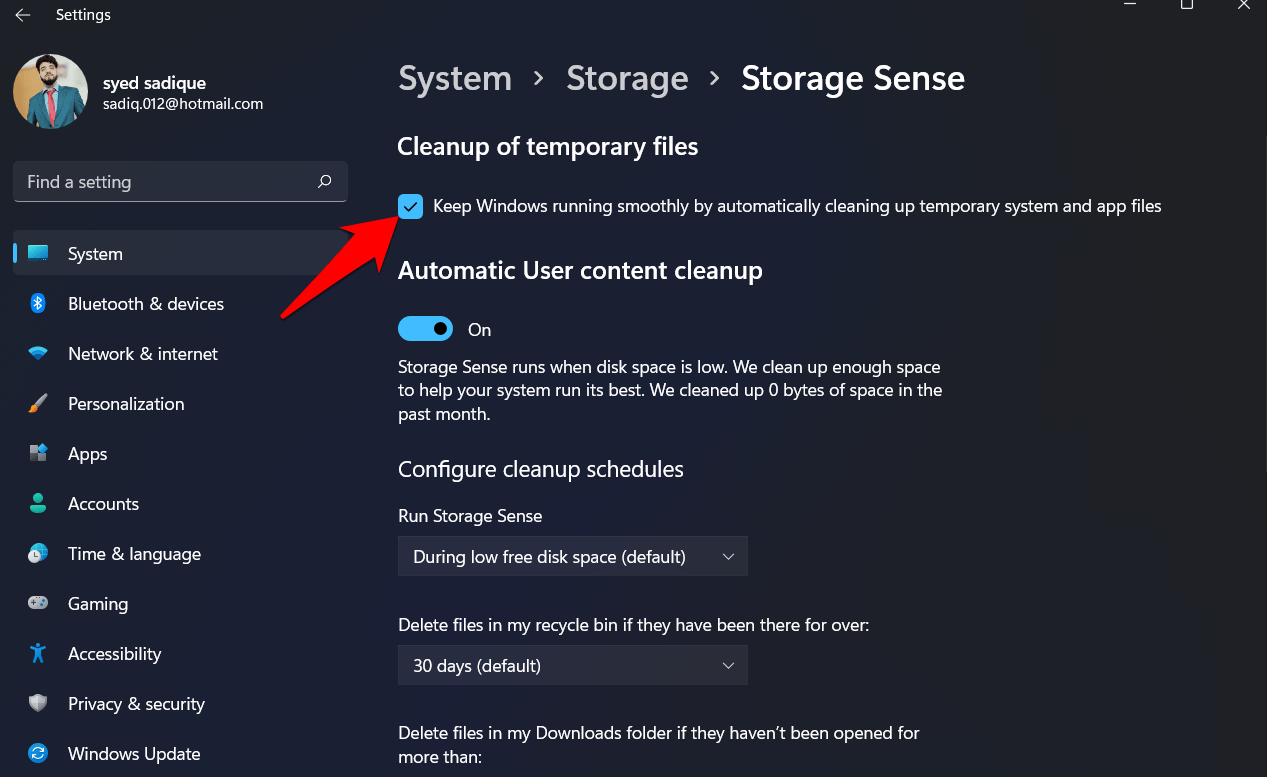 delete the windows.old folder in windows 11 via storage sense