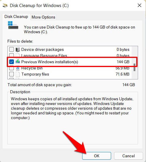 delete windows.old folder in windows 11 via disk cleanup