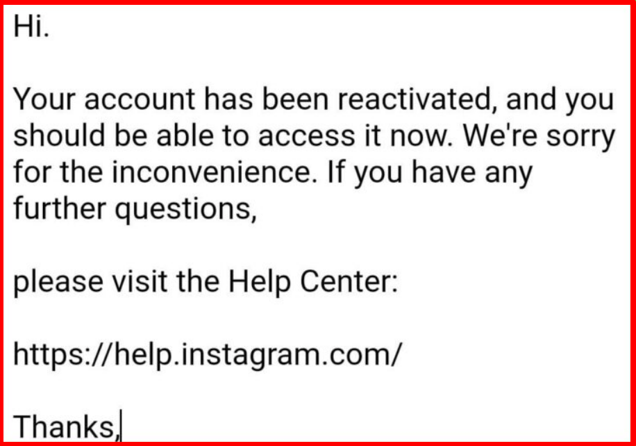 How to Fix 'Your account has been Disabled for Violating Our Terms' on Instagram? 6 Your account has been reactivated