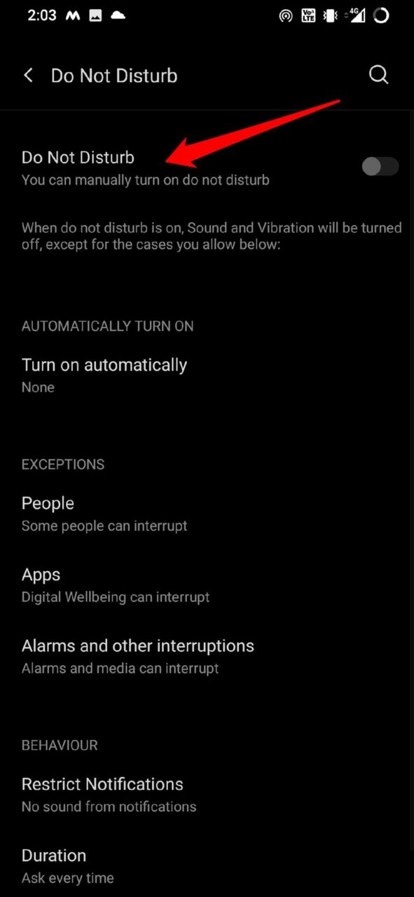 disable Do not Disturb for Android