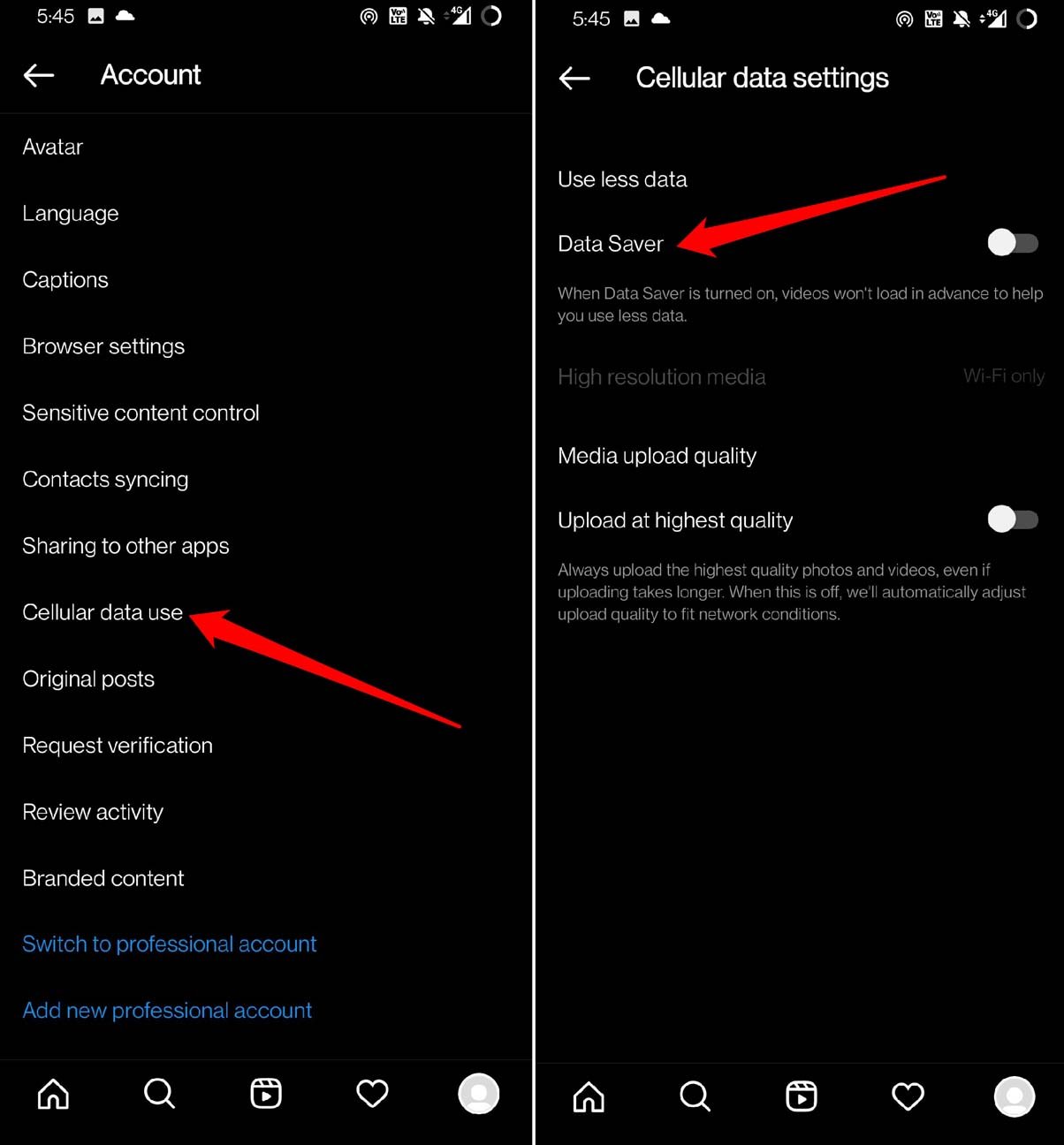 disable Instagram data saver