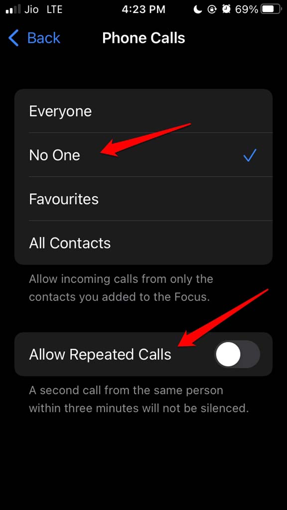 How to Fix Focus Mode Not Working on iOS 15? 7 disable allow repeated calls