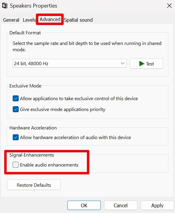 How to Fix Sound Recorder Not Working on Windows 11? 5 disable audio enhancements in Windows 11