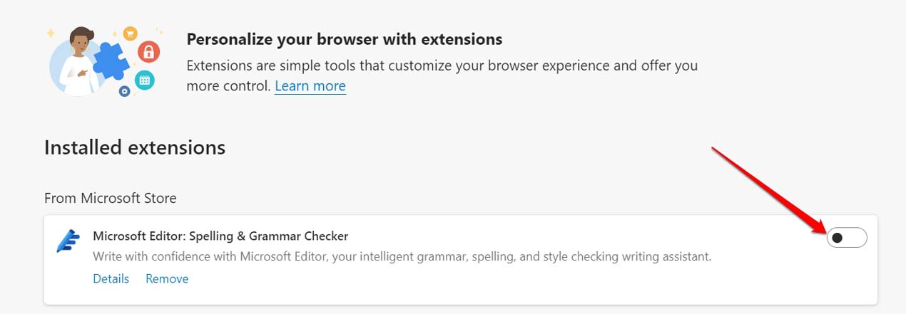 How to Fix Microsoft Edge Not Syncing? 9 disable browser extension on Edge browser