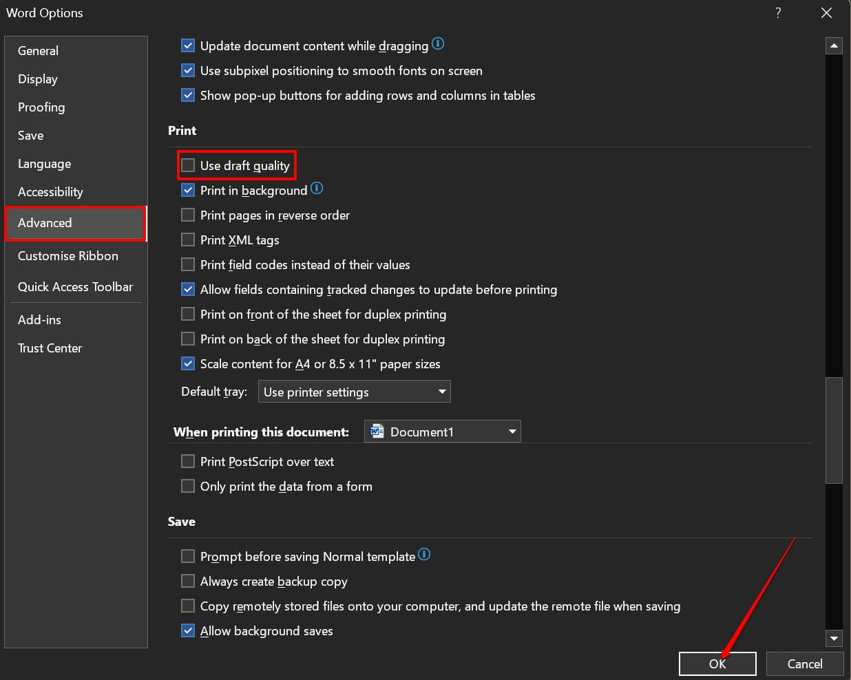 How to Fix ‘This Image Cannot Currently Be Displayed’ Error in Microsoft Word? 15 disable draft quality for MS Word