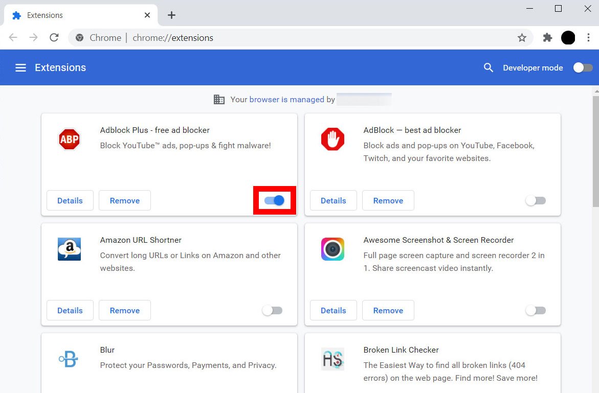 Disable extensions
