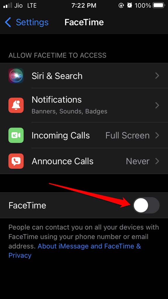disable facetime on iPhone