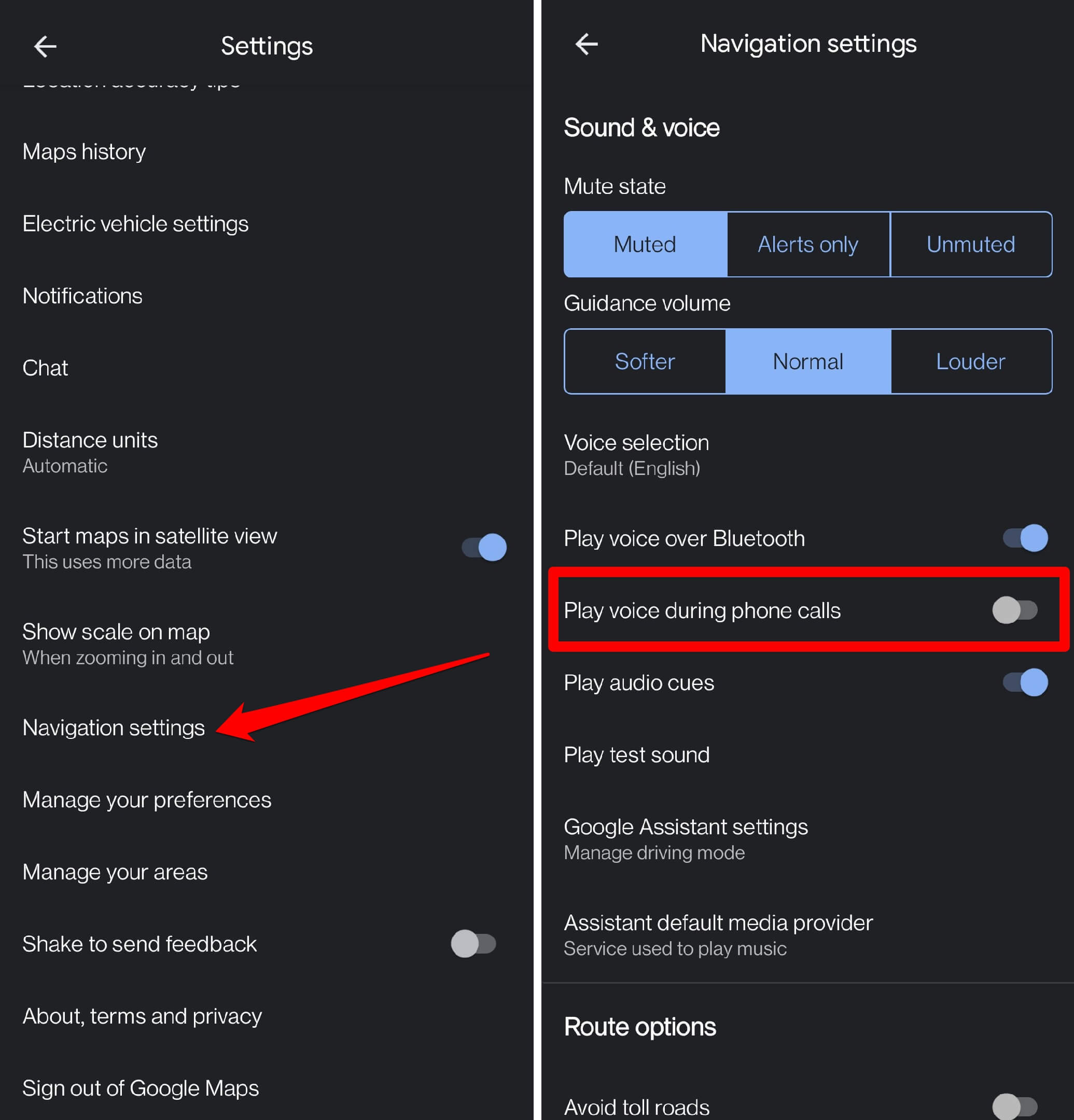 disable google maps voice navigation during phone calls