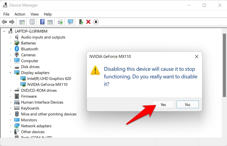 disable graphics card drivers confirmation
