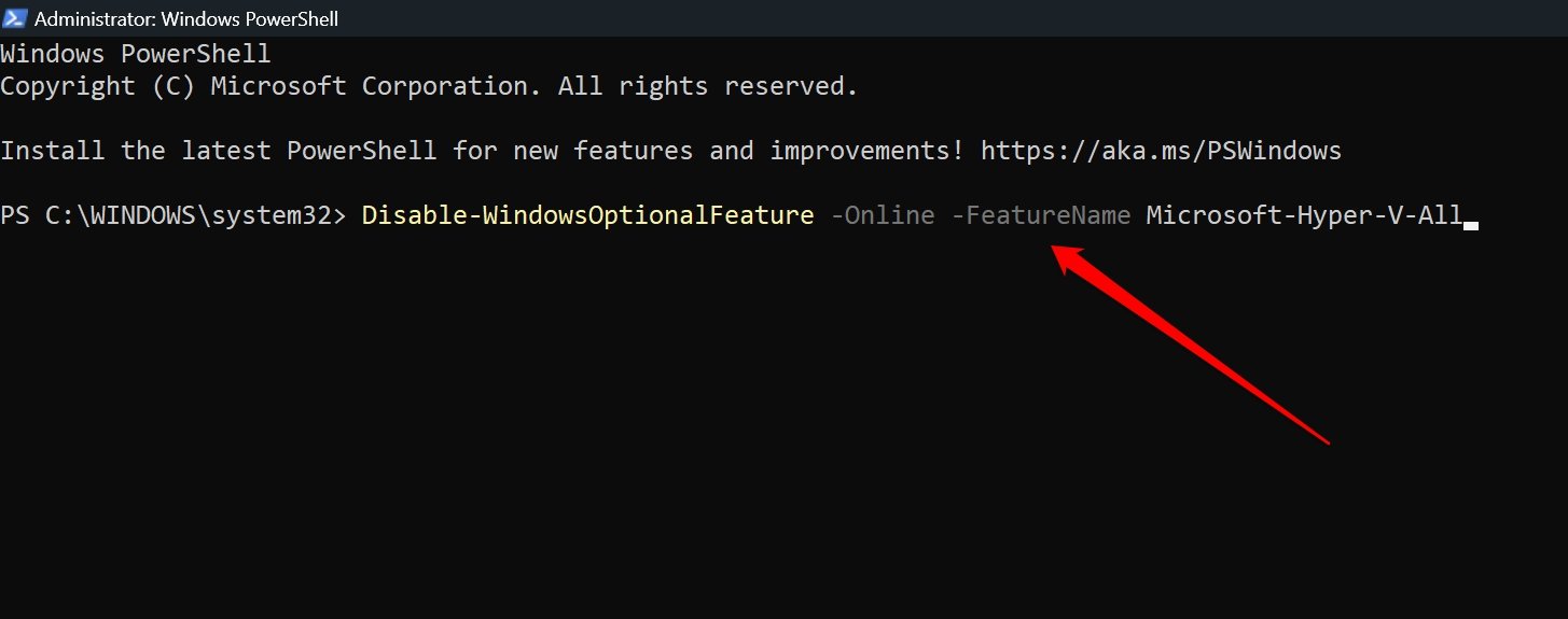 disable hypervisor in Windows 11 from PowerShell
