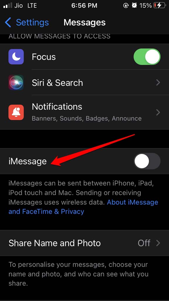 disable iMessage on iPhone