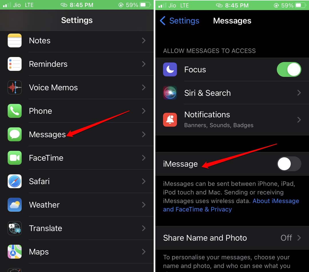 disable iMessage