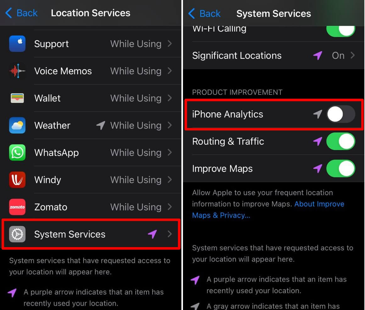 disable iPhone location analytics