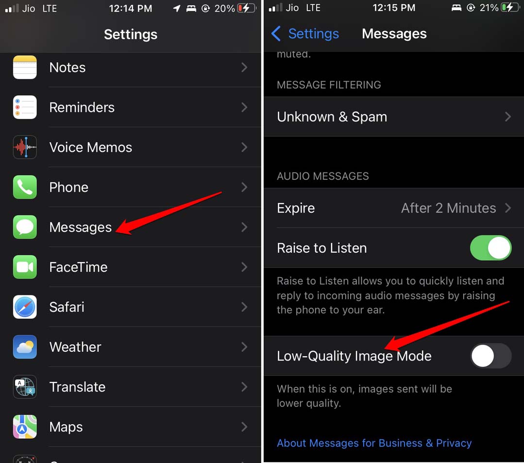 disable low quality image mode in iMessage