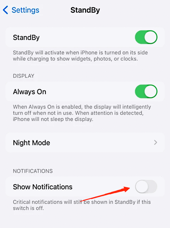 How to Enable or Disable Notifications in Standby Mode in iPhone With iOS 17? 5 urn off the settings for 'Show Notifications