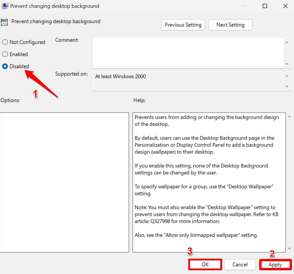 How to Fix Unable to Change Desktop Background on Windows 15 disable policy to prevent changing desktop background