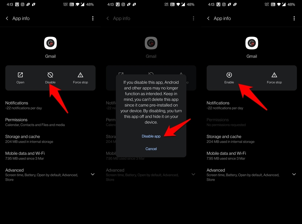 Gmail App Not working on Android: Top Ways to Fix! 3 disable re-enable gmail app on android