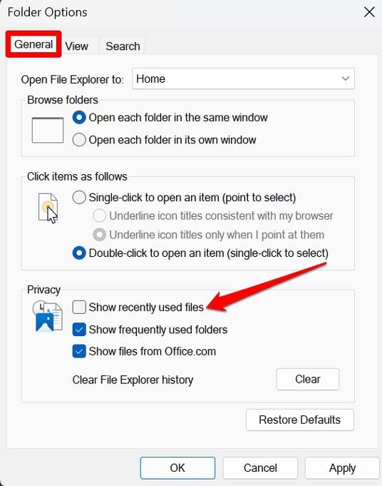 disable recent files from file explorer Windows 11