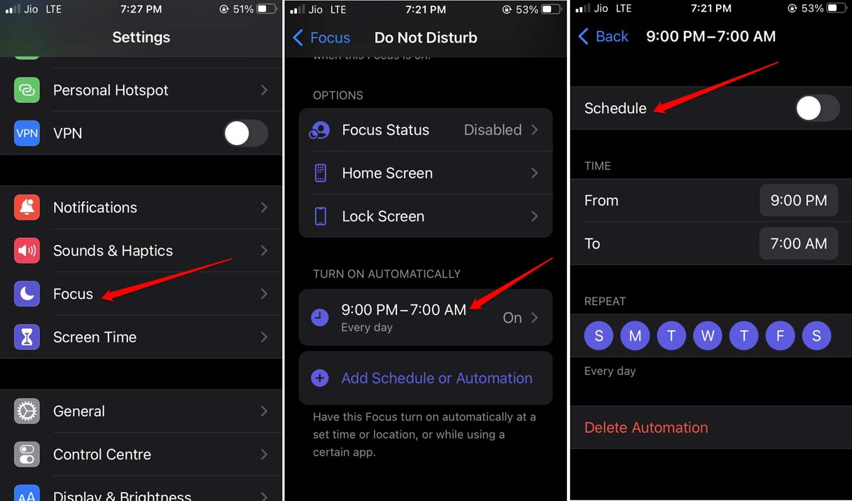 How to Fix Delayed Notifications on iPhone 8 disable schedule of iOS Focus mode