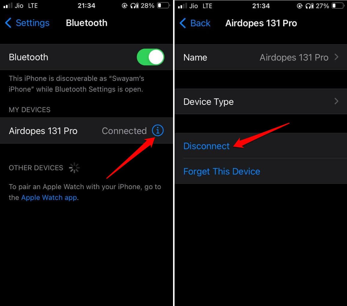 disconnect Bluetooth device