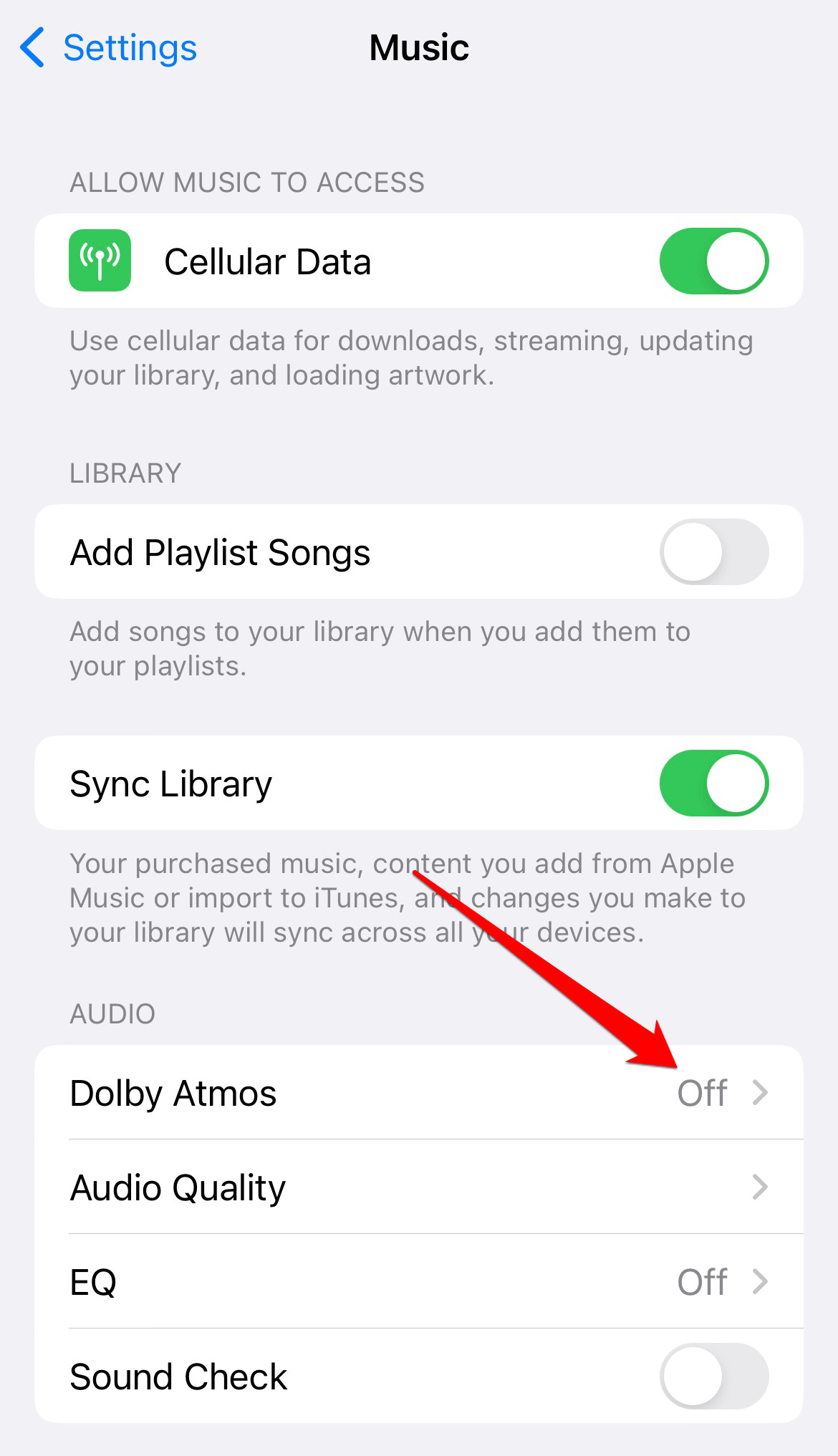 How to Fix Low Volume Issues in Apple Music 3 In the Audio section, tap Dolby Atoms and choose Off.