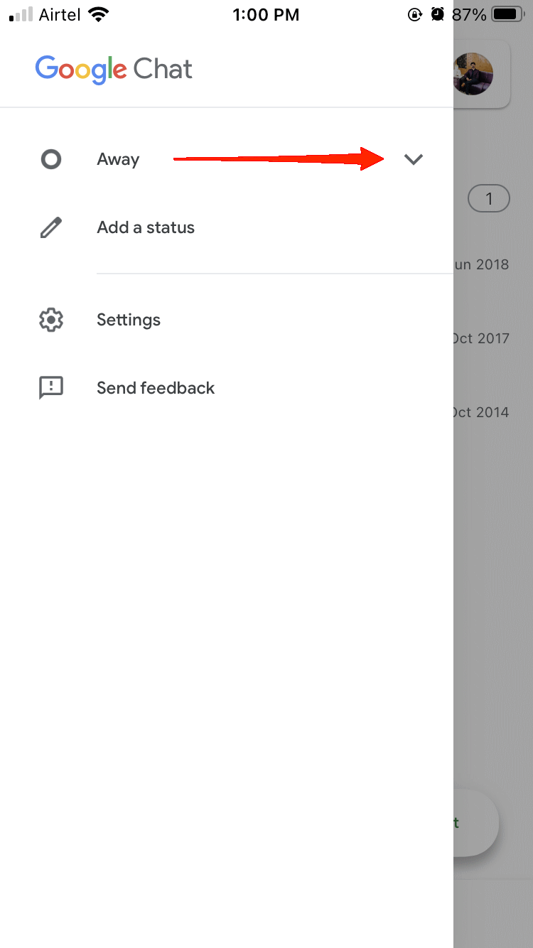 How to Fix Google Chat Not working on iPhone? 9 Click on the down arrow at the top of your screen