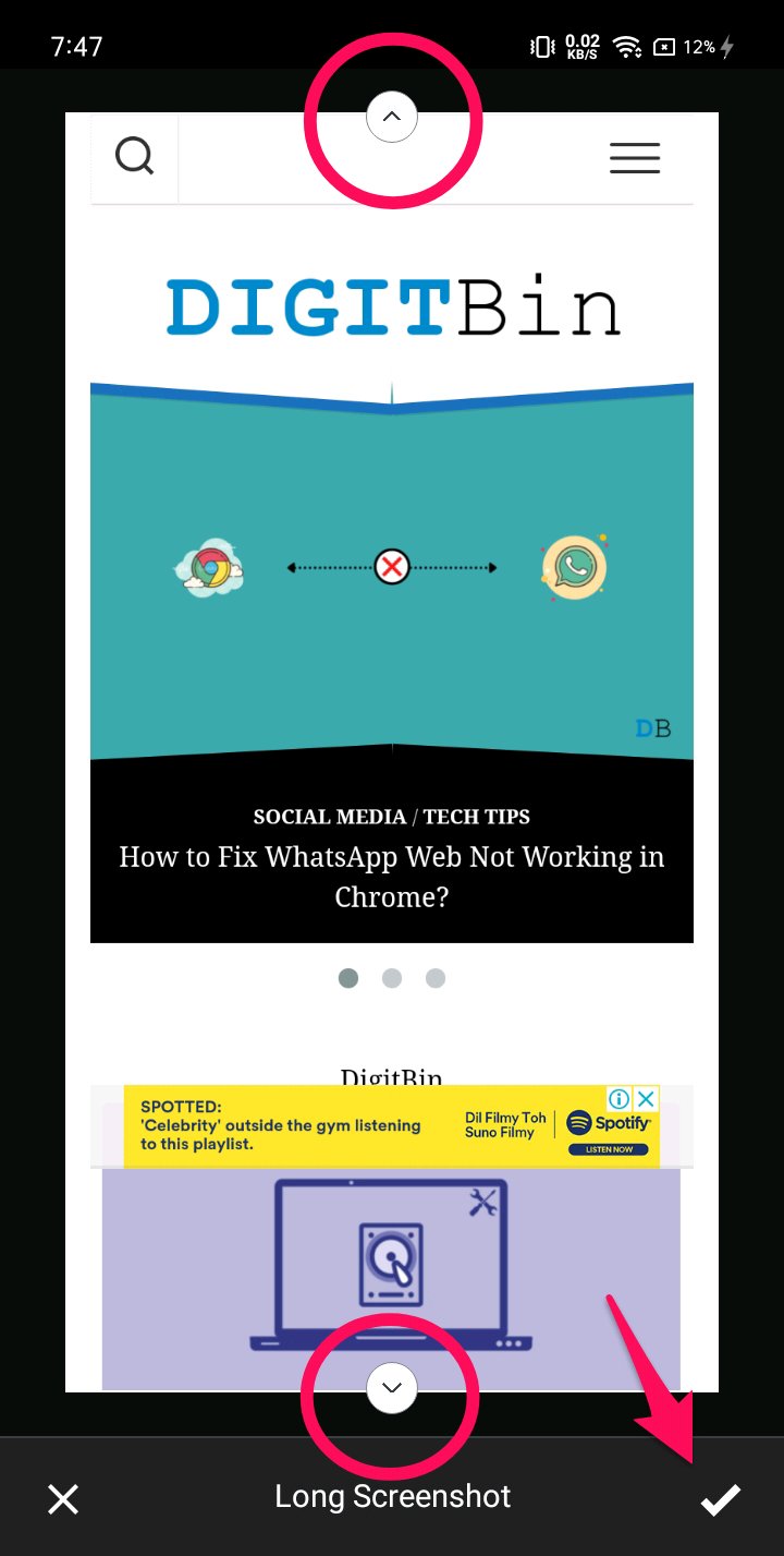 How to Take Full Page Screenshots in Chrome on Android 8 drag the up and down arrows