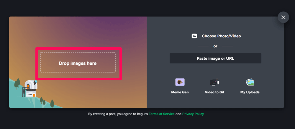 How to Make Photos Private on Imgur? 3 Drop your images