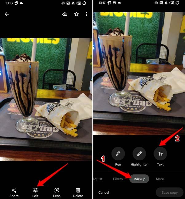 edit image on Google Photos