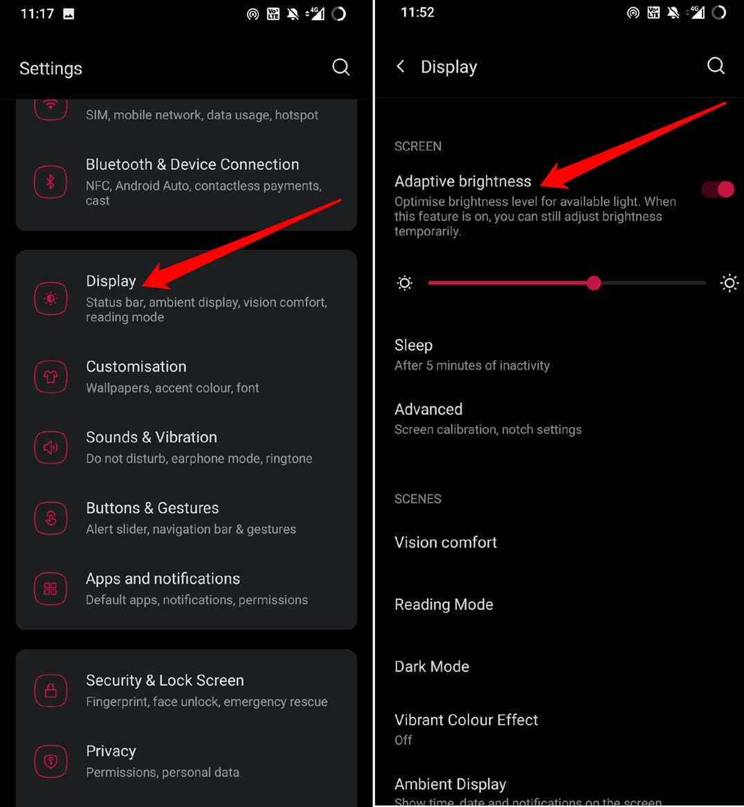 enable adaptive brightness
