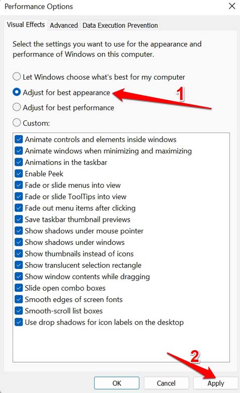 How to Fix Blurry Screen Issue on Windows 11? 4 enable adjust for best appearance