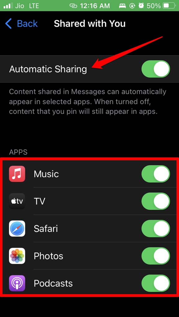 How to Fix 'Shared with You' Not Working on iPhone? 8 enable automatic sharing in shared with You