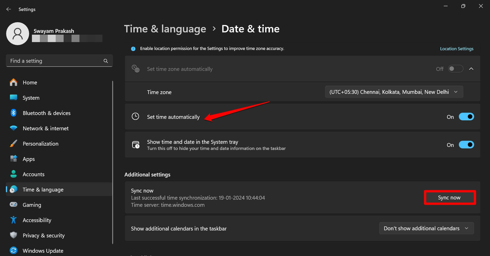 Steam Error Code 107: Top 6 Ways to Fix! 3 enable automatic time and sync time in Windows 11