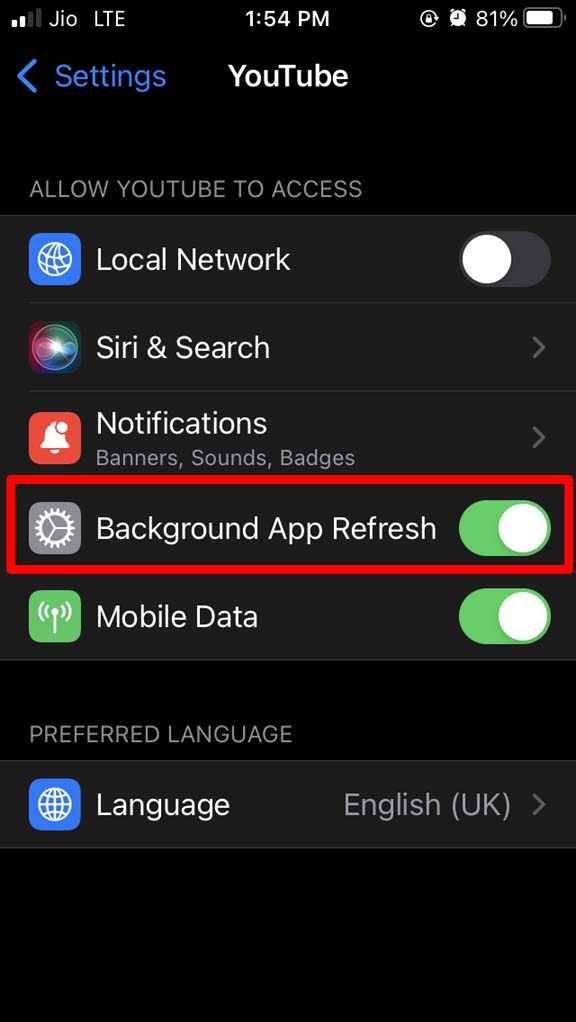 How to Fix YouTube Not Working on iPhone? 3 enable-background app refresh for YouTube