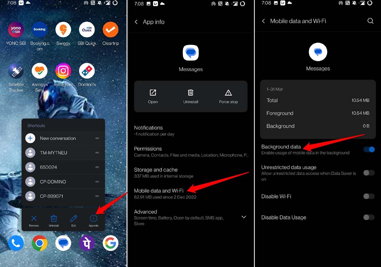 How to Fix Google Messages for Web Not Working? 3 enable background data for Messages app