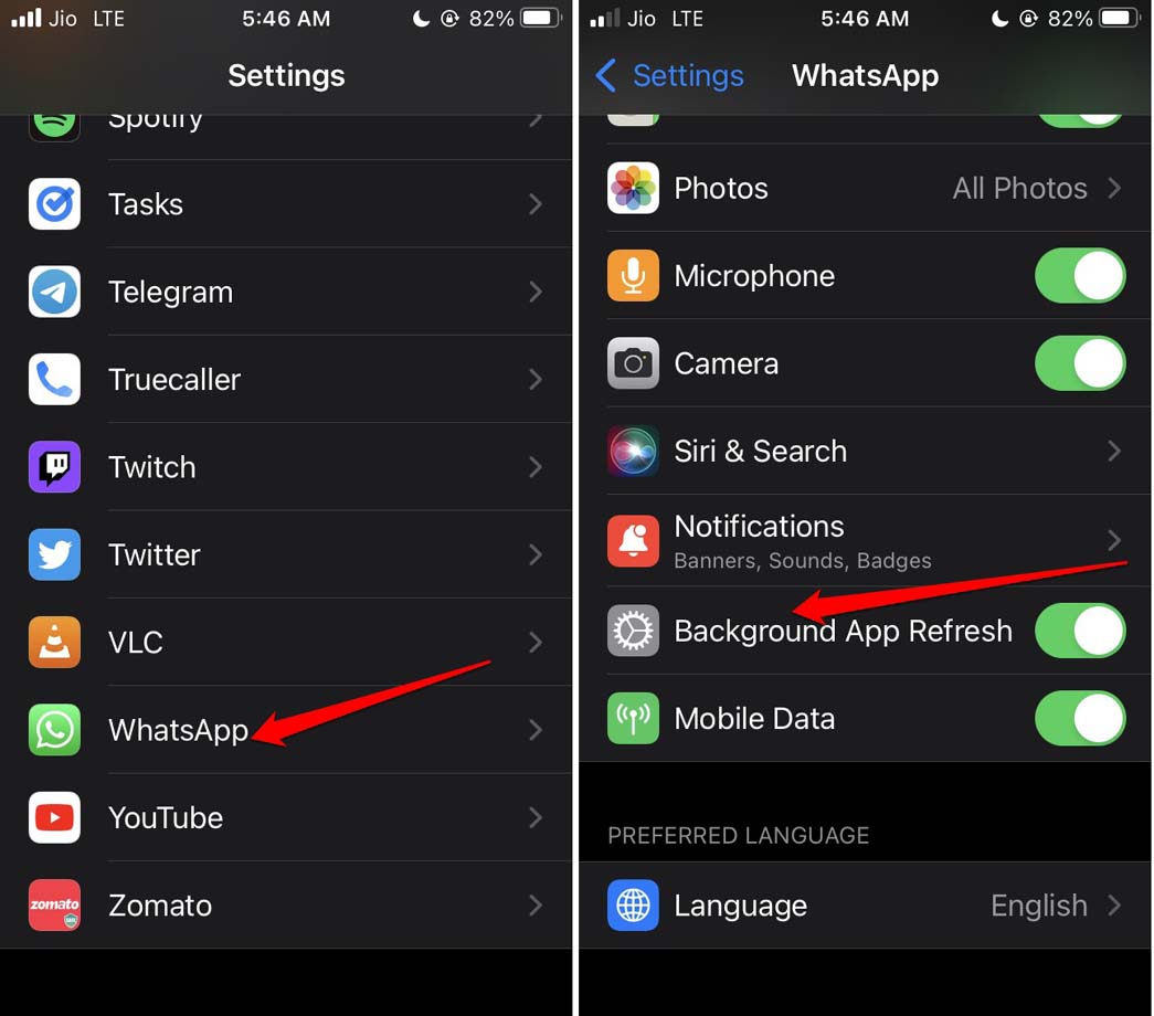 enable background refresh WhatsApp