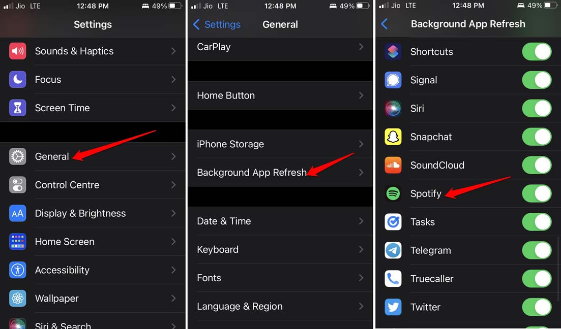 How to Fix Spotify Not Working on iPhone? 5 enable background refresh for Spotify