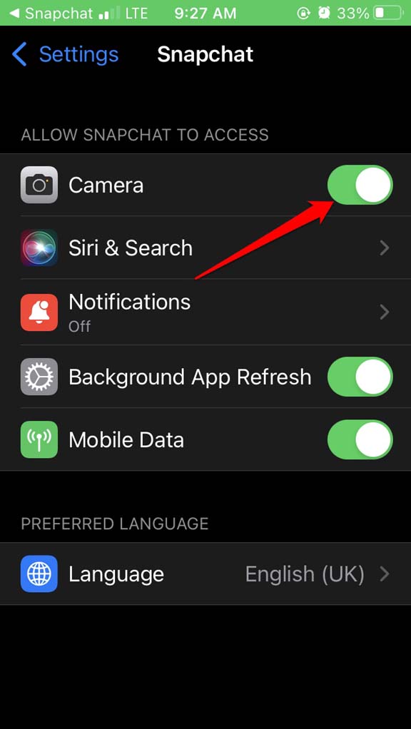 Snapchat Not Sending Snap on iPhone: How To Fix? 11 enable camera for Snapchat