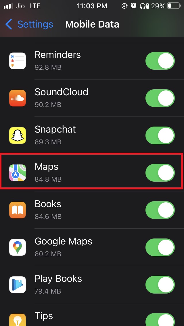 How to Fix Apple Maps Not Working on iPhone? 4 enable cellular data for Apple Maps