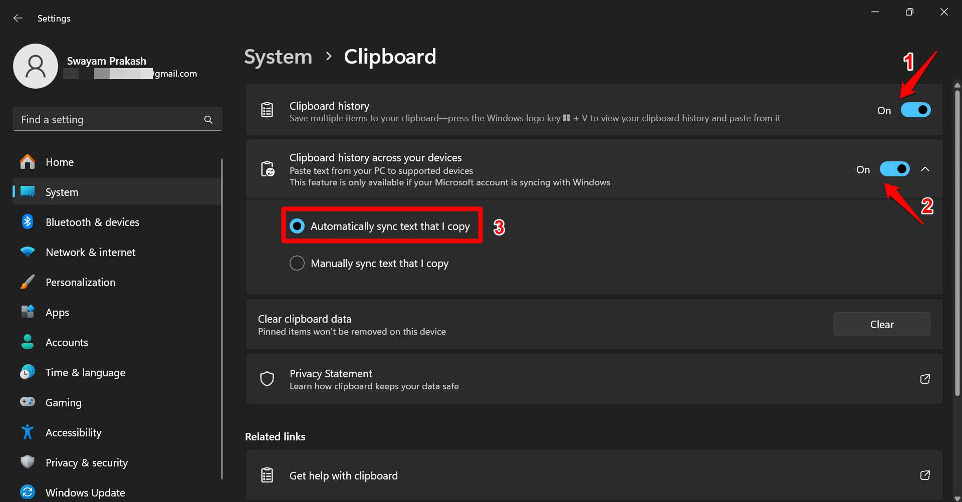 How to Enable Clipboard Syncing in Windows 11 3 enable-clipboard-history and clipboard sync in Windows 11 settings