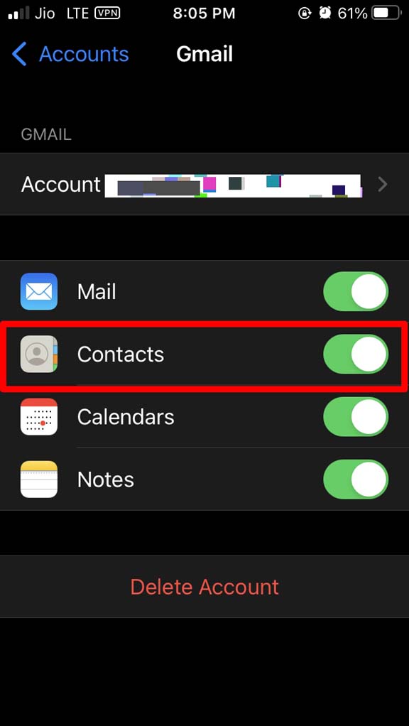 enable contacts for all signed in accounts on iPhone