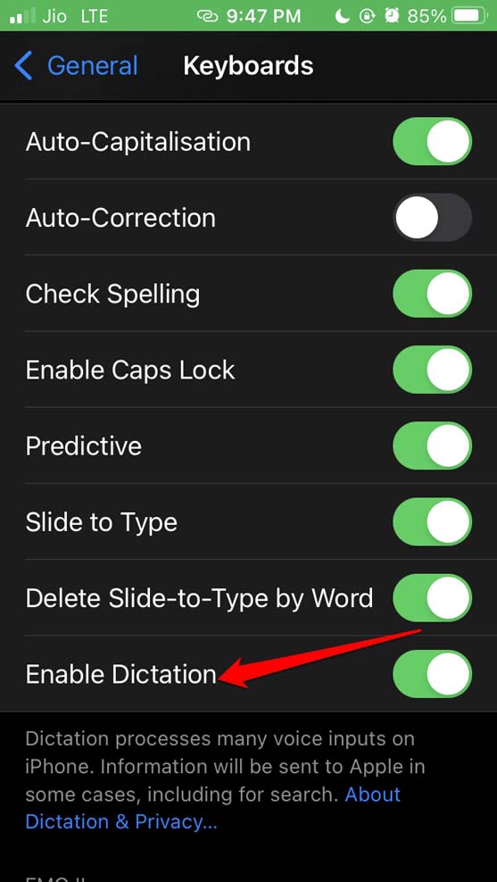 How to Fix iPhone Dictation Not Working? 3 enable dictation feature on iOS