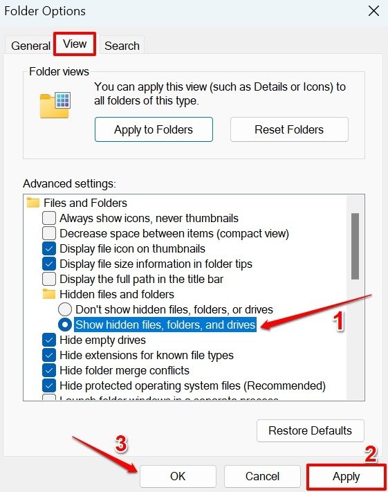 How to Fix Corrupted Recycle Bin Error on Windows 11 11 enable hidden files in file explorer Folder options