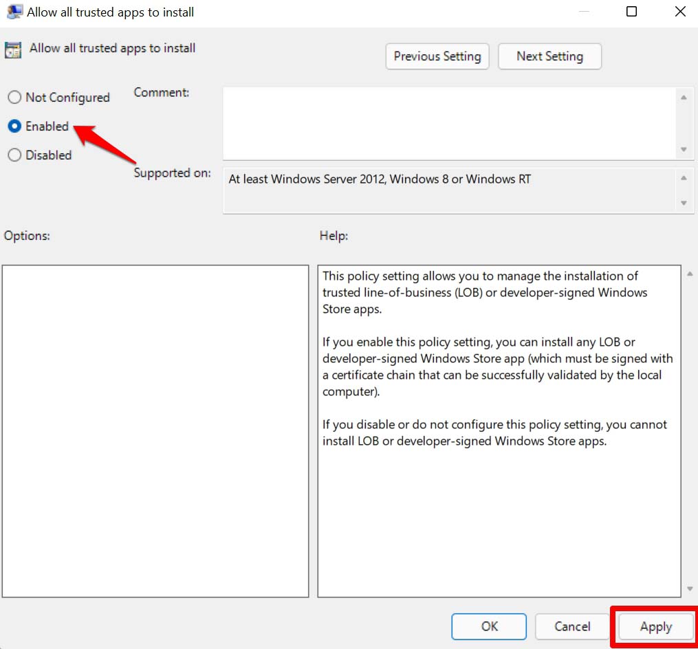 enable installing apps