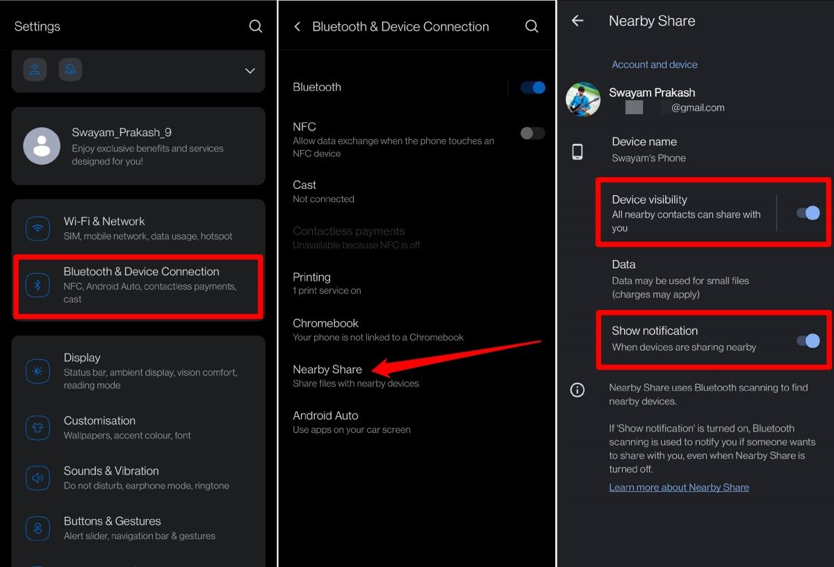 enable nearby share on Android device